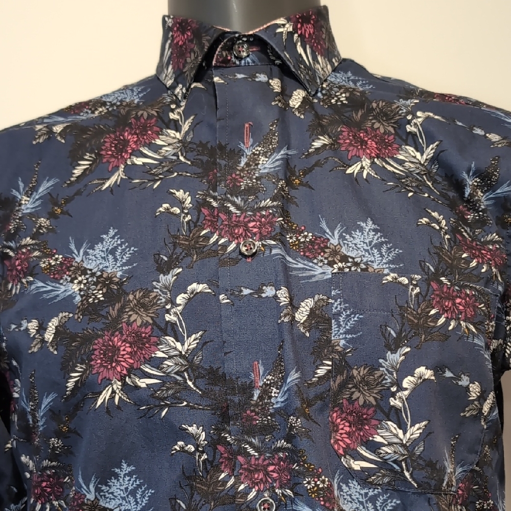 Leo Chevalier Blue Floral Dress Shirt